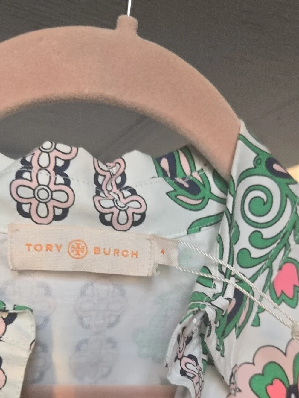 Tory Burch White Dress with Green and Pink Medallion Print